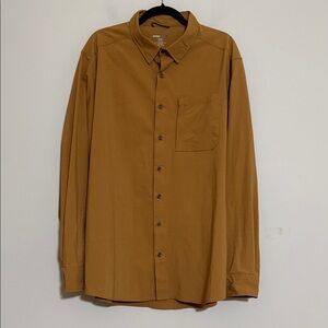 Swiss Tech Men brown Button Down performance Shirt 2XL/ 2XG stretch pockets camp